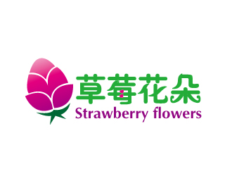 文大為的中文：草莓花朵；英文：Strawberry flowerslogo設(shè)計